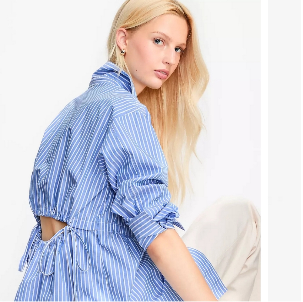 LOFT Striped Poplin Cutout Back Tunic Shirt
